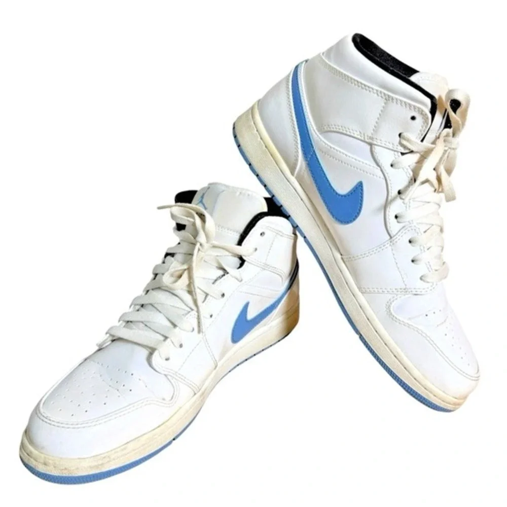 Nike Air Jordan 1 Mid Mens 11 Pre-Owned Sneakers White Legend Blue 554724-127